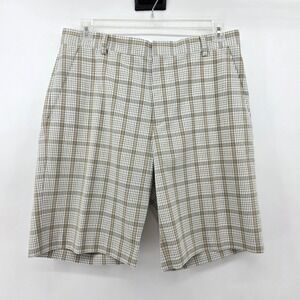 Nike Tiger Woods Collection Mens 34 Plaid Golf Shorts Tan White Black Stretch